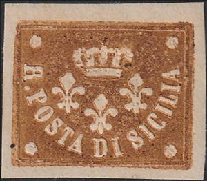 Stamp, Three Bourbon lilies, crown, "R. POSTA DI SICILIA", Sicily,  , Coats of Arms, Crowns and Coronets, Lilies (Flower)