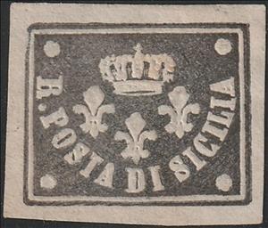 Stamp, Three Bourbon lilies, crown, "R. POSTA DI SICILIA", Sicily,  , Coats of Arms, Crowns and Coronets, Lilies (Flower)