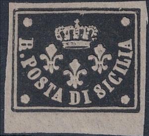 Stamp, Three Bourbon lilies, crown, "R. POSTA DI SICILIA", Sicily,  , Coats of Arms, Crowns and Coronets, Lilies (Flower)