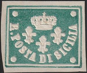 Stamp, Three Bourbon lilies, crown, "R. POSTA DI SICILIA", Sicily,  , Coats of Arms, Crowns and Coronets, Lilies (Flower)