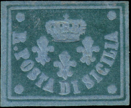 Three Bourbon lilies, crown, "R. POSTA DI SICILIA"