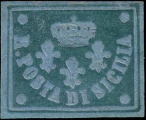 Stamp, Three Bourbon lilies, crown, "R. POSTA DI SICILIA", Sicily,  , Coats of Arms, Crowns and Coronets, Lilies (Flower)