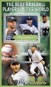 Souvenir Sheet, Best Baseball Players in the World Derek Jeter, Somalia,  , Baseball, Famous People, Sports