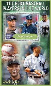 Souvenir Sheet, Best Baseball Players in the World Derek Jeter, Somalia,  , Baseball, Famous People, Sports
