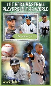 Souvenir Sheet, Best Baseball Players in the World Derek Jeter, Somalia,  , Baseball, Famous People, Sports