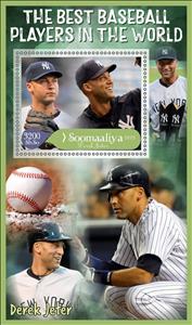 Souvenir Sheet, Best Baseball Players in the World Derek Jeter, Somalia,  , Baseball, Famous People, Sports