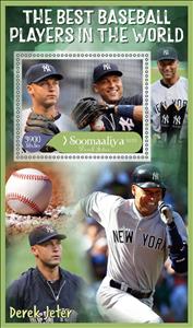 Souvenir Sheet, Best Baseball Players in the World Derek Jeter, Somalia,  , Baseball, Famous People, Sports