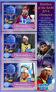 Mini Sheet, Olympic Games in Sochi in 2014 Biathlon, Somalia,  , Biathlon, Olympic Games, Sports