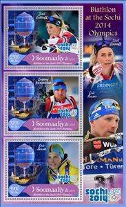 Mini Sheet, Olympic Games in Sochi in 2014 Biathlon, Somalia,  , Biathlon, Olympic Games, Sports