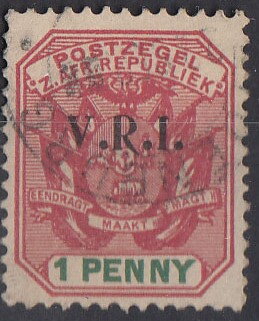 Stamp, Transvaal stamp V.R.I overprinted in Lydenburg, Transvaal,  , Birds, Birds of Prey, Coats of Arms, Eagles, Flags, Heraldic Animals