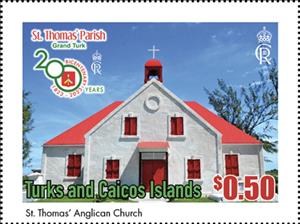 Stamp, St Thomas’ Anglican Church, Grand Turk, Bicentenary, Turks and Caicos Islands,  , Churches - Cathedrals - Basilicas - Chapels