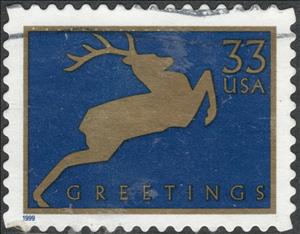 Stamp, Jumping Deer, United States of America,  , Christmas, Deer, Stylized Animals