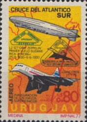 Stamp, Crossing the South Atlantic, Uruguay,  , Aircraft, Aviation, Maps, Philatelic Exhibitions