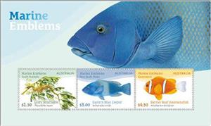 Souvenir Sheet, Marine Emblems of Australian States, Australia,  , Animals (Fauna), Fishes, Sea Life, Seahorses