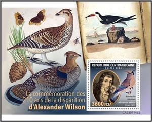 Souvenir Sheet, Alexander Wilson (1766–1813), Central African Republic,  , Anniversaries and Jubilees, Explorers