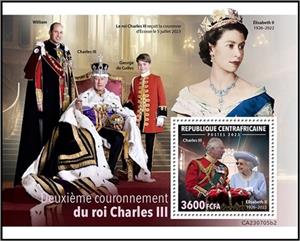 Souvenir Sheet, King Charles III, Central African Republic,  , Kings, Royalty