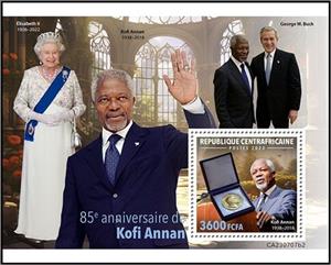 Souvenir Sheet, Kofi Annan (1938–2018), Central African Republic,  , Anniversaries and Jubilees, Politicians