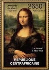 Stamp, Mona Lisa by Leonardo da Vinci, Central African Republic,  , Art, Painters, Paintings