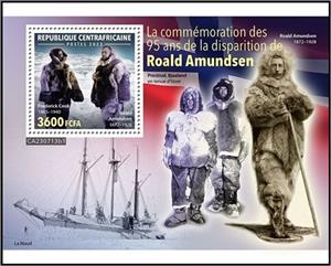 Souvenir Sheet, Roald Amundsen (1872–1928), Central African Republic,  , Anniversaries and Jubilees, Explorers