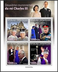 Mini Sheet, Second Coronation of King Charles III, Central African Republic,  , Kings, Royalty