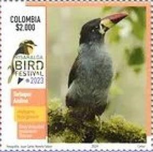 Stamp, Grey-Breasted Mountain Toucan (Andigena hypoglauca), Colombia,  , Animals (Fauna), Birds, Toucans