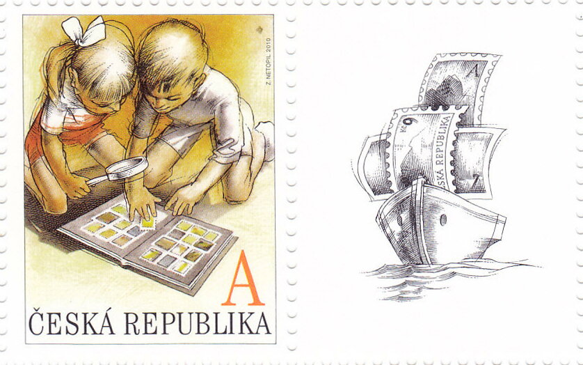 Children with postage stamps