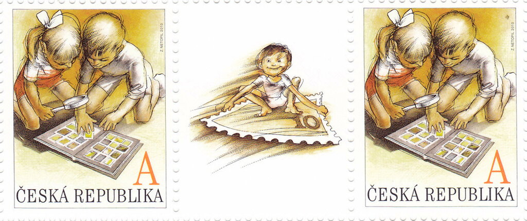 Children with postage stamps