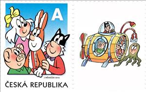 Stamp with Attached Label, Cloverleaf (Čtyřlístek), Czech Republic,  , Cartoons, Comics, Fairy Tales