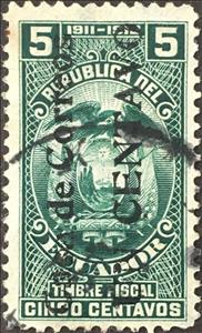 Stamp, Revenue stamp, overprinted, Ecuador,  , Coats of Arms, Post Offices