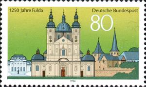 Stamp, 1250th Anniversary of Fulda, Germany, Federal Republic,  , Anniversaries and Jubilees, Buildings, Churches - Cathedrals - Basilicas - Chapels, Townscapes / City Views