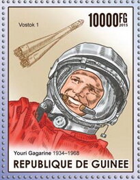 Gagarin smiling and Vostok 1