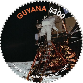 Astronaut Buzz Aldrin Descending Ladder from Eagle onto Moo…