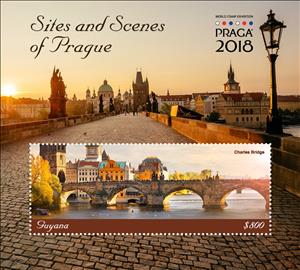 Souvenir Sheet, Charles Bridge, Guyana,  , Bridges, Philatelic Exhibitions