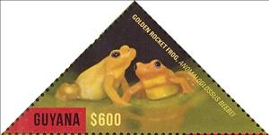 Stamp, Pair of Golden Rocket Frogs, Guyana,  , Amphibians, Animals (Fauna), Frogs