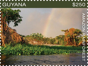 Stamp, River, Clearing, Forest and Rainbow, Guyana,  , Forests, Rivers