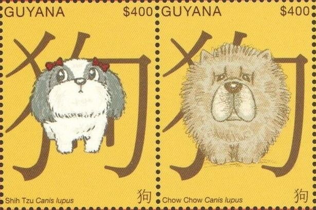 Stylized Dogs and Chinese Symbol