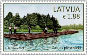 Stamp, Rafters on Gauja River, Latvia,  , Landscapes, Rafting, Rivers