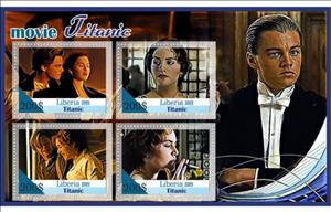 Mini Sheet, Animation, Cartoons Titanic, Liberia,  , Actors, Famous People, film, Ships