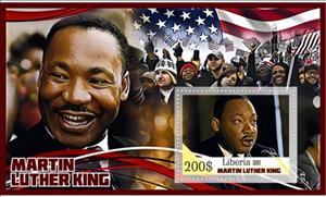 Souvenir Sheet, Great People Martin Luther King, Liberia,  , Antiracism, Famous People, Nobel Laureates, Politicians