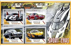 Mini Sheet, Transport Sport cars, Liberia,  , Cars