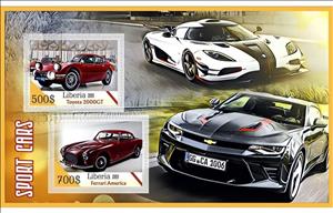 Mini Sheet, Transport Sport cars, Liberia,  , Cars