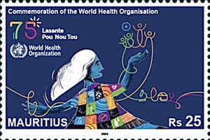 Stamp, World Health Organization, 75 Years, Mauritius,  , W.H.O.