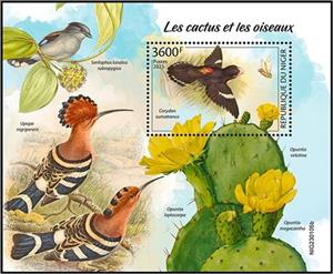 Souvenir Sheet, Corydon sumatranus, Niger,  , Animals (Fauna), Birds, Cacti