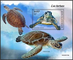 Souvenir Sheet, Eretmochelys imbricata, Niger,  , Animals (Fauna), Reptiles, Turtles