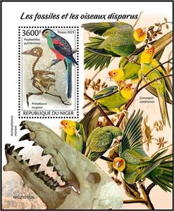 Souvenir Sheet, Psephotellus pulcherrimus/Primobucco mcgrewi, Niger,  , Animals (Fauna), Birds, Fossils