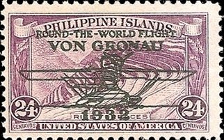 Stamp, Country views with overprint, Philippines,  , Aviation, Aircrafts