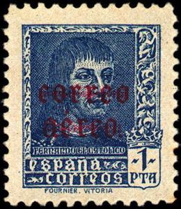 Stamp, Ferdinand the Catholic CARMINE Overprint, Spain,  , Famous People, Heads of State, Kings, Men, Royalty
