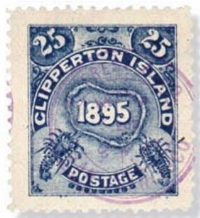 Stamp, Clipperton Atoll, Lobsters, United States of America,  , Crustaceans, Maps
