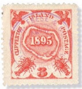 Stamp, Clipperton Atoll, Red-Footed Boobies, Lobsters, United States of America,  , Birds, Crustaceans, Maps