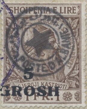 Skanderbeg issue surcharged with Turkish Value, Vlorë op.
